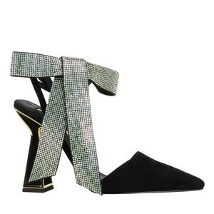 Chic Black Heels with Sparkling Bow